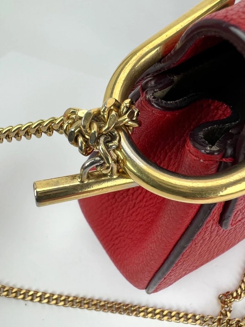 Chloe Mini Drew Leather Grained Lambskin Red Crossbody Bag - 11
