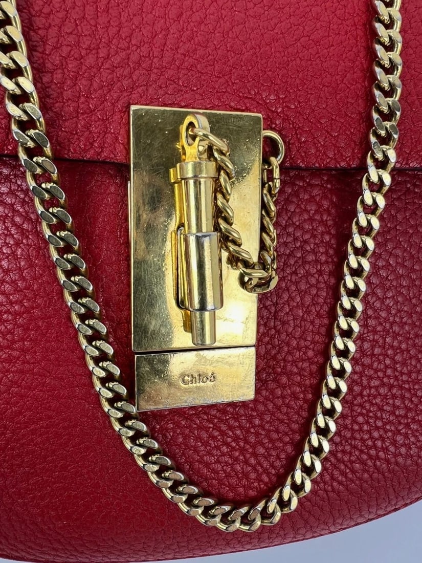 Chloe Mini Drew Leather Grained Lambskin Red Crossbody Bag - 12