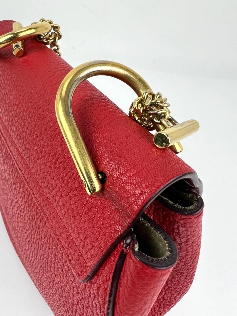 Chloe Mini Drew Leather Grained Lambskin Red Crossbody Bag - 14
