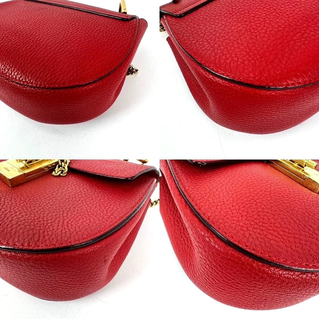 Chloe Mini Drew Leather Grained Lambskin Red Crossbody Bag - 16