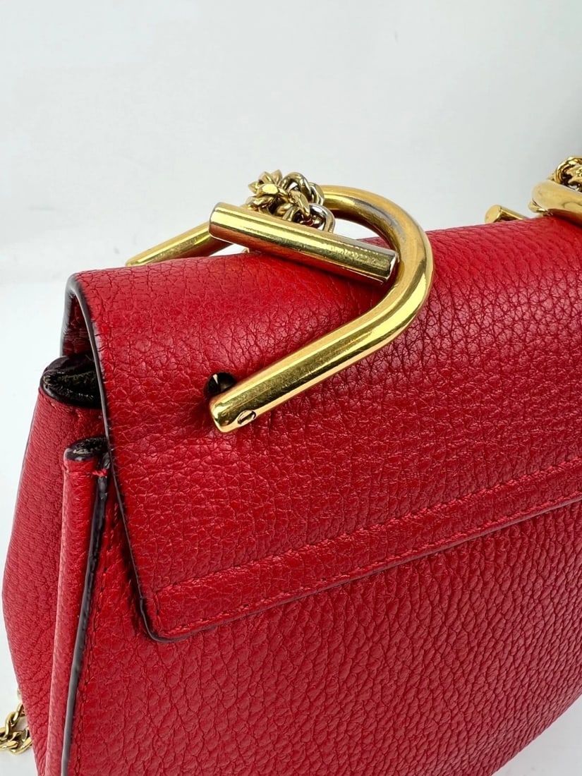 Chloe Mini Drew Leather Grained Lambskin Red Crossbody Bag - 17