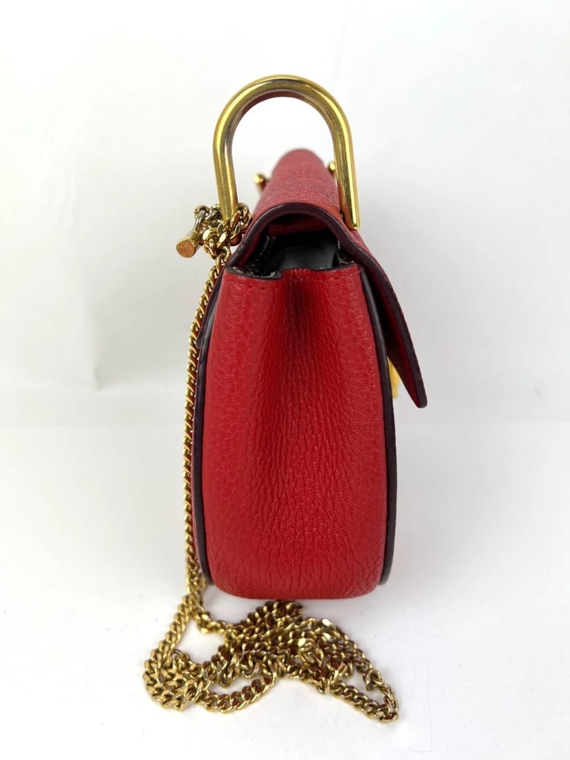 Chloe Mini Drew Leather Grained Lambskin Red Crossbody Bag - 18