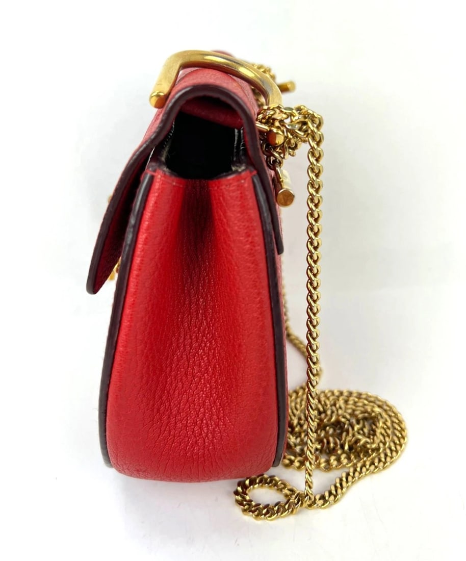 Chloe Mini Drew Leather Grained Lambskin Red Crossbody Bag - 19