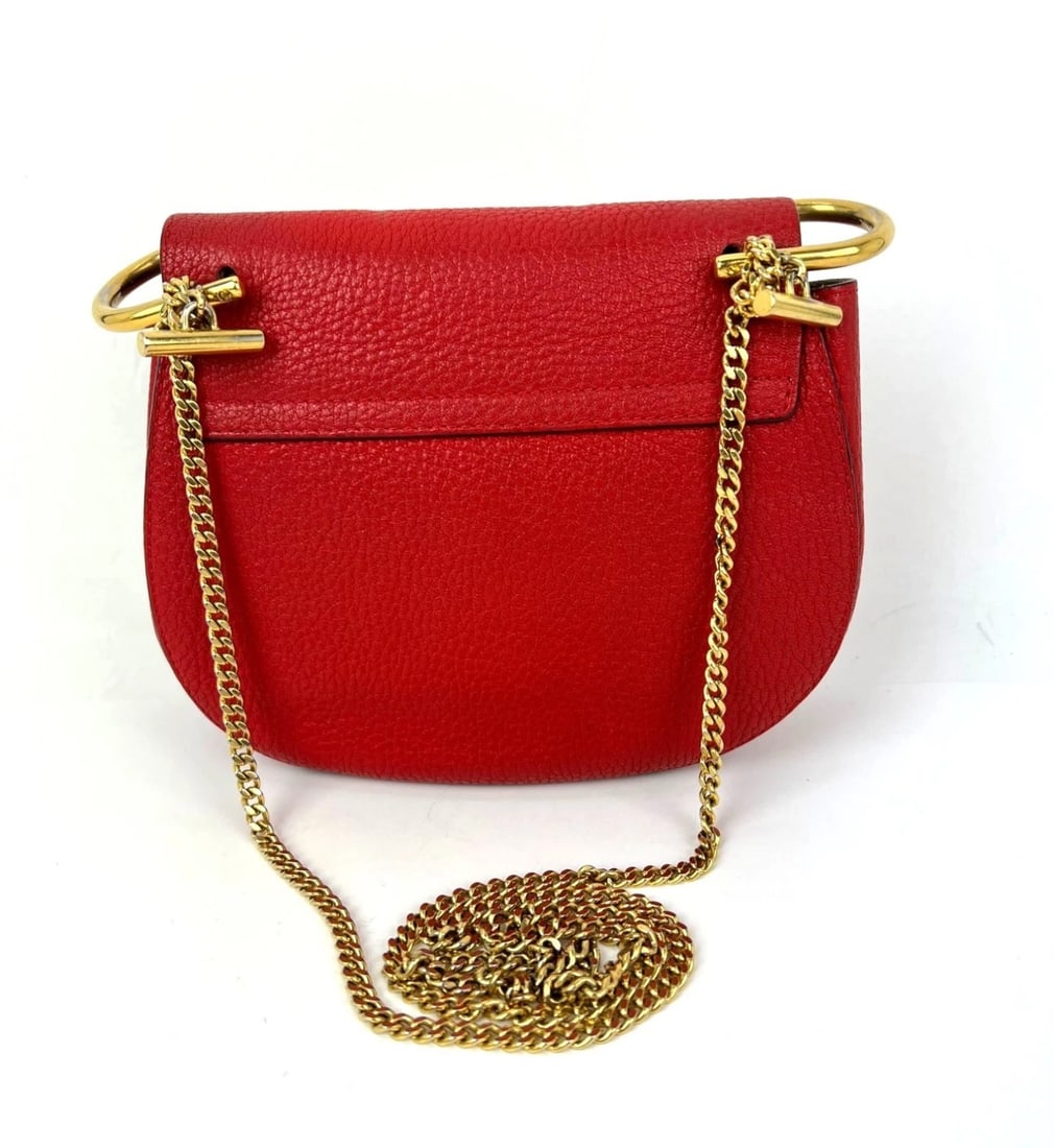 Chloe Mini Drew Leather Grained Lambskin Red Crossbody Bag - 2