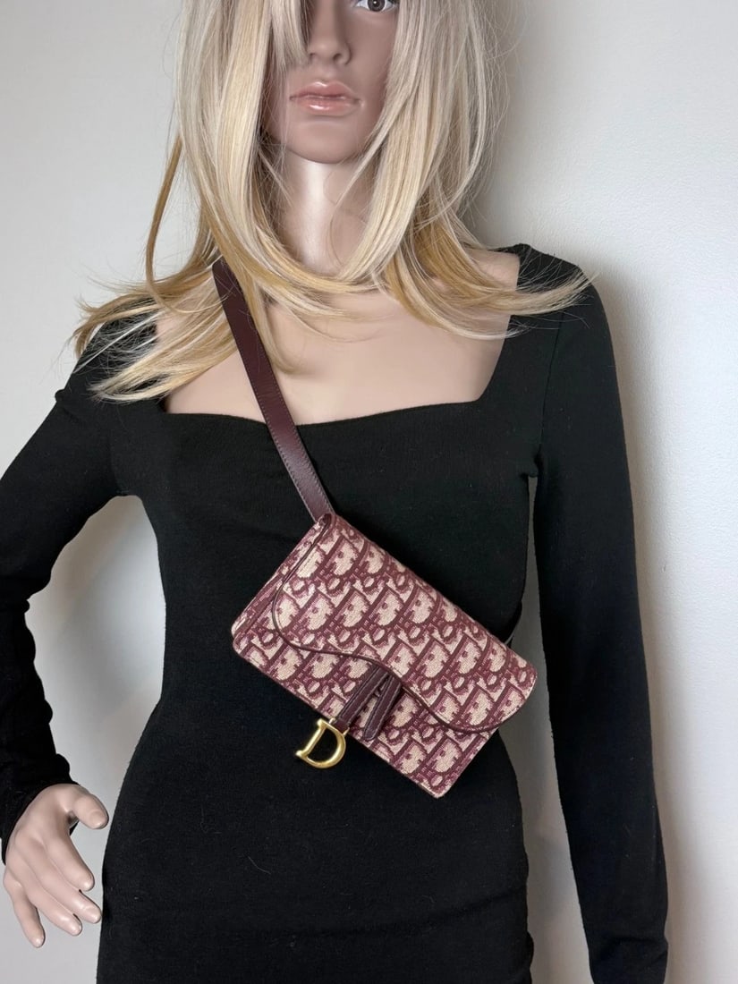 Christian Dior Oblique Saddle Bordeaux Belt Bag Clutch - 4