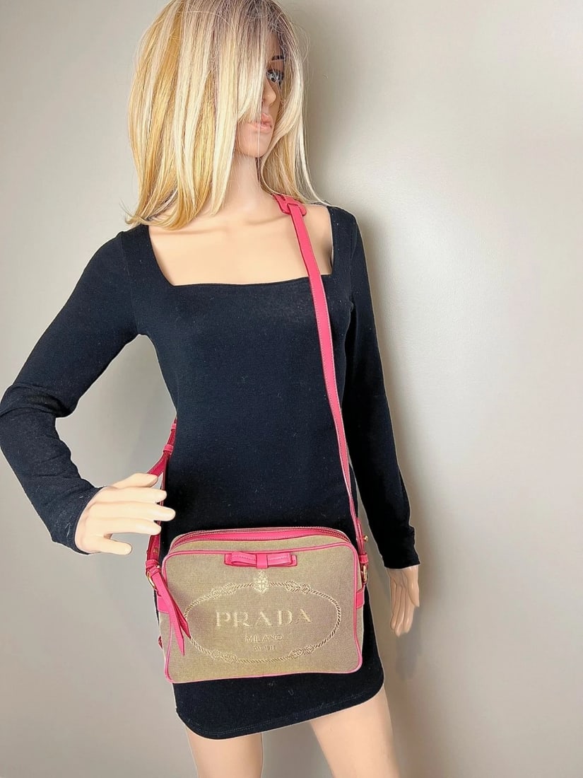 Prada Jacquard Khaki Canvas Camera Corda Peonia Crossbody Bag - 12
