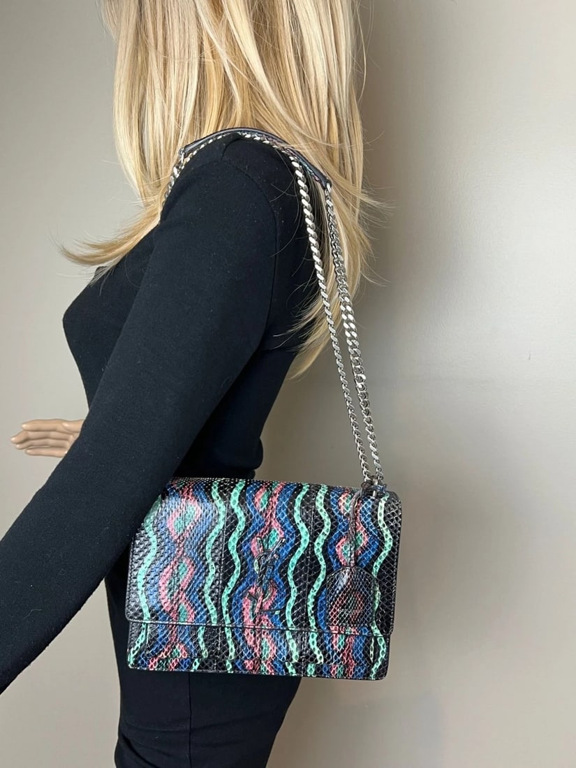 Saint Laurent Sunset Multicolor Snakeskin Medium Monogram Shoulder Bag IV - 18