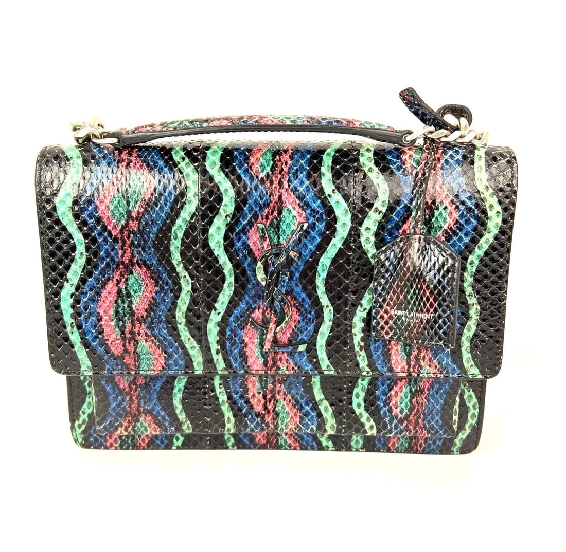 Saint Laurent Sunset Multicolor Snakeskin Medium Monogram Shoulder Bag IV: Title: Saint Laurent Sunset Multicolor Snakeskin Medium Monogram Shoulder Bag IV Description: Pre-Owned 100% Authentic Saint Laurent Sunset Multicolor Snakeskin Medium Monogram Shoulder Bag RATING: