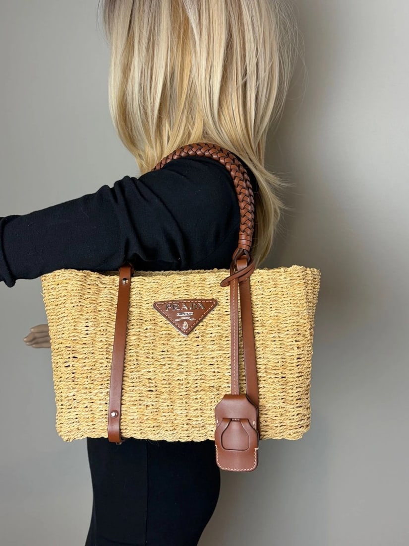 Prada Palmetto Vitello Woven Raffia Naturale Tote Bag - 11