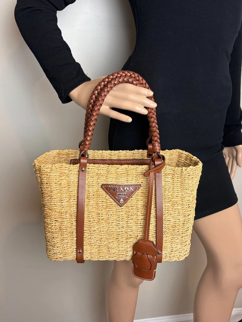 Prada Palmetto Vitello Woven Raffia Naturale Tote Bag - 12