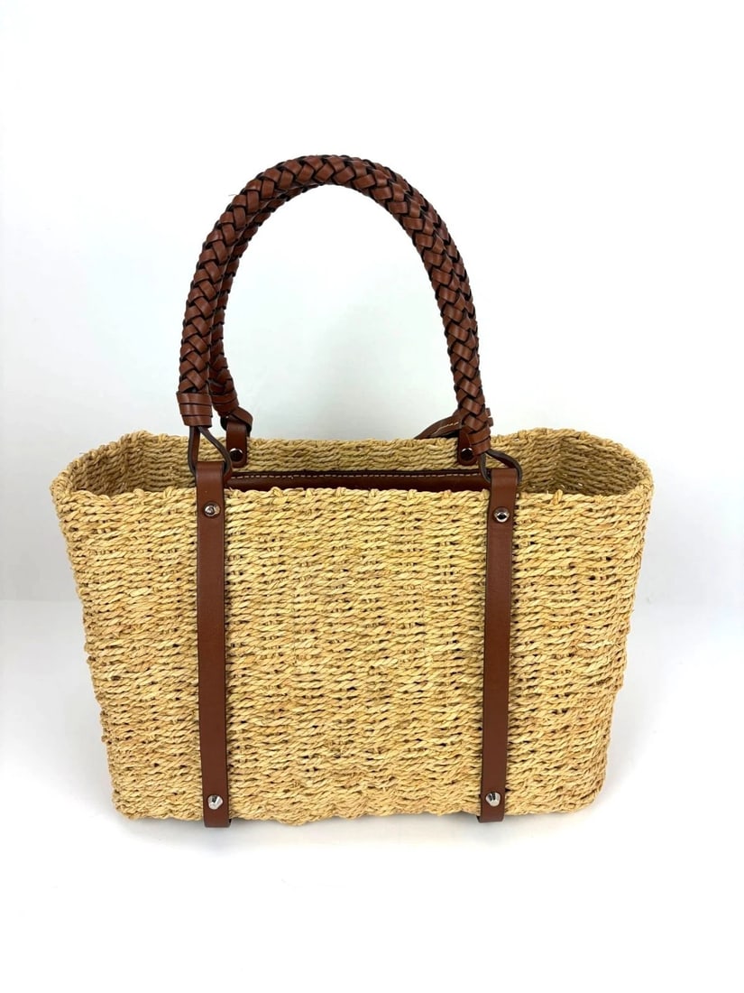 Prada Palmetto Vitello Woven Raffia Naturale Tote Bag - 2