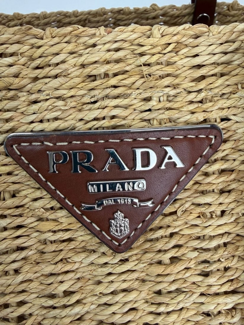 Prada Palmetto Vitello Woven Raffia Naturale Tote Bag - 4