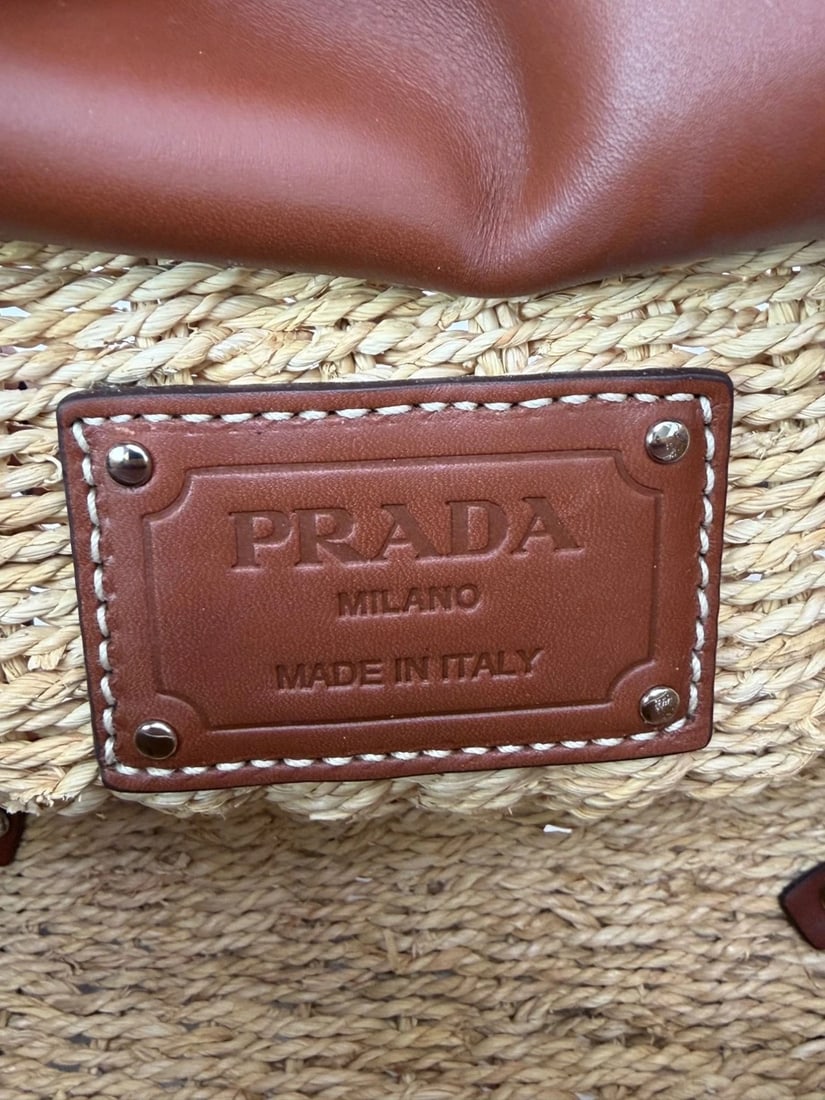 Prada Palmetto Vitello Woven Raffia Naturale Tote Bag - 5