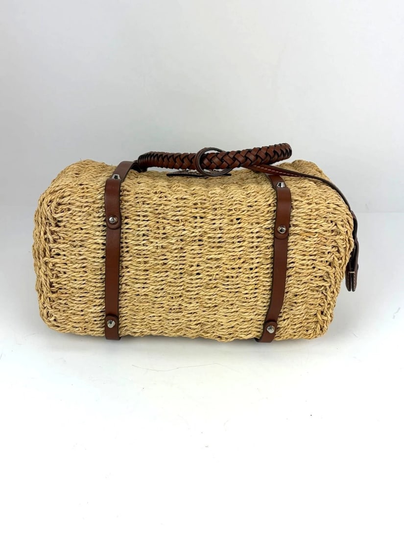 Prada Palmetto Vitello Woven Raffia Naturale Tote Bag - 6