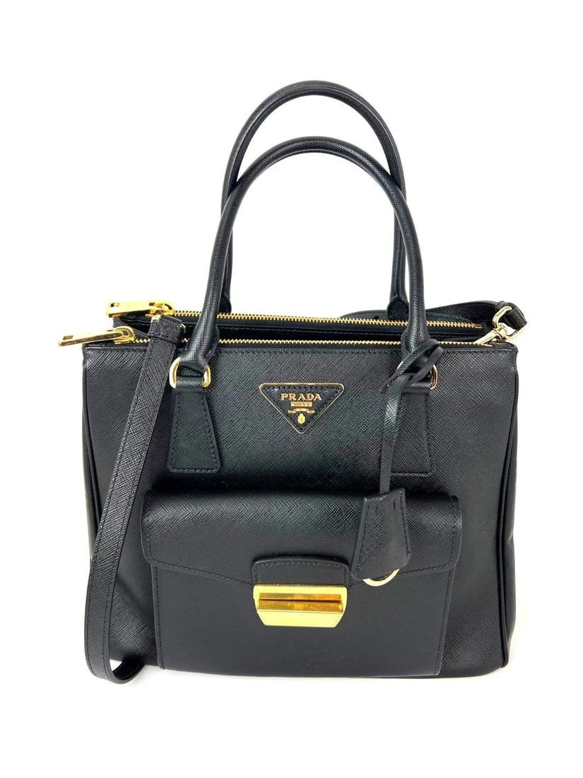 Prada Safriano Front Pocket Double Zip black Tote Bag (1 of 16)