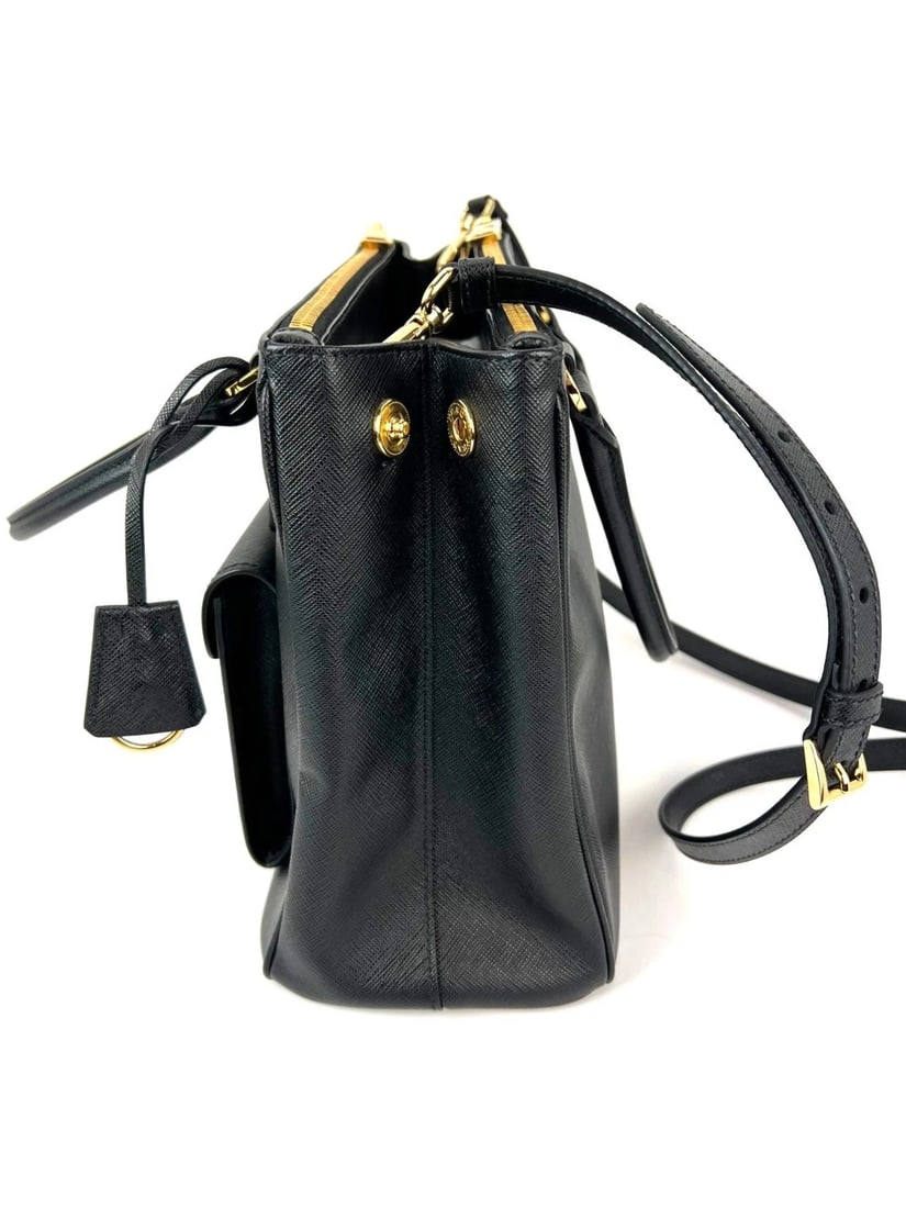 Prada Safriano Front Pocket Double Zip black Tote Bag - 3
