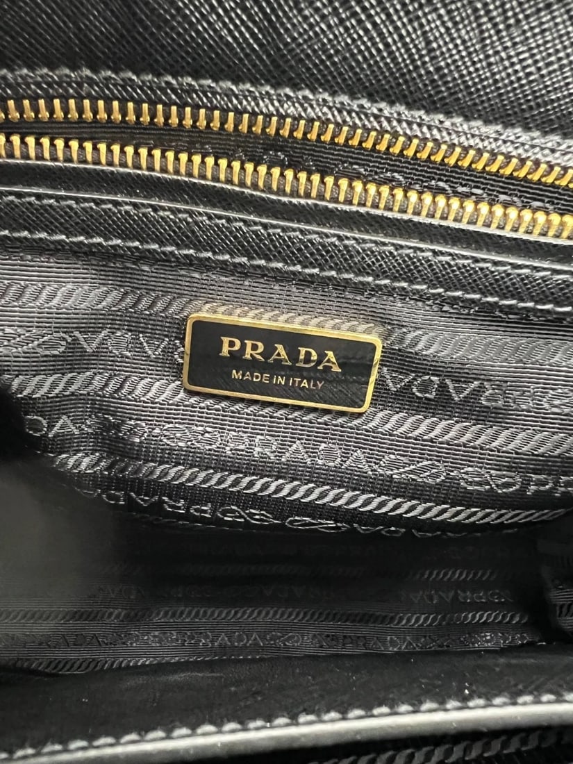 Prada Safriano Front Pocket Double Zip black Tote Bag - 6