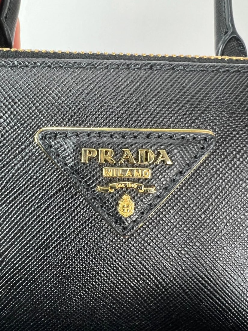 Prada Safriano Front Pocket Double Zip black Tote Bag - 8
