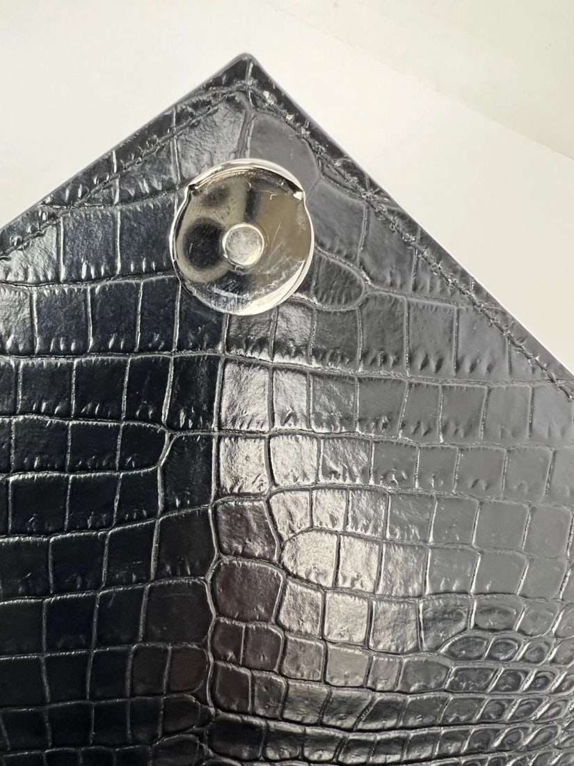 Saint Laurent Embossed Black Leather Envelope Medium Chain Shoulder Bag IV - 11