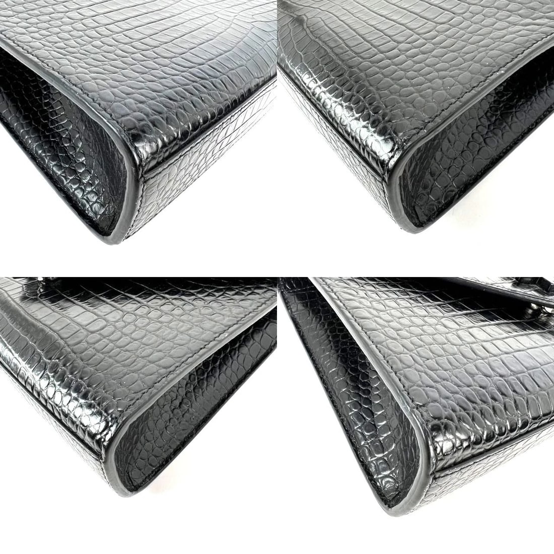 Saint Laurent Embossed Black Leather Envelope Medium Chain Shoulder Bag IV - 16