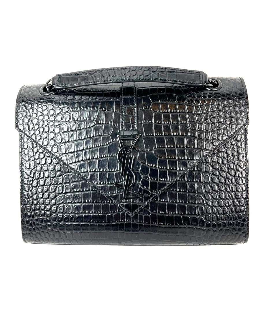 Saint Laurent Embossed Black Leather Envelope Medium Chain Shoulder Bag IV: Title: Saint Laurent Embossed Black Leather Envelope Medium Chain Shoulder Bag IV Description: Pre-Owned 100% Authentic Saint Laurent Embossed Black Leather Envelope Medium Chain Shoulder Bag RATING: