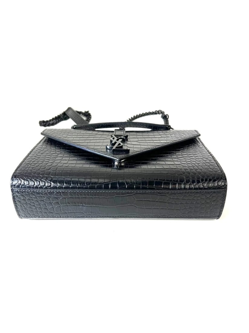 Saint Laurent Embossed Black Leather Envelope Medium Chain Shoulder Bag IV - 3