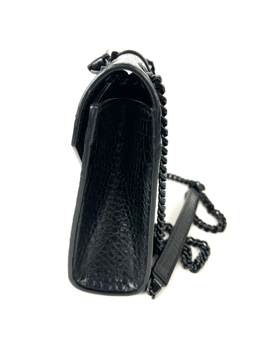 Saint Laurent Embossed Black Leather Envelope Medium Chain Shoulder Bag IV - 4
