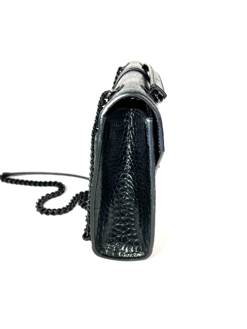 Saint Laurent Embossed Black Leather Envelope Medium Chain Shoulder Bag IV - 5