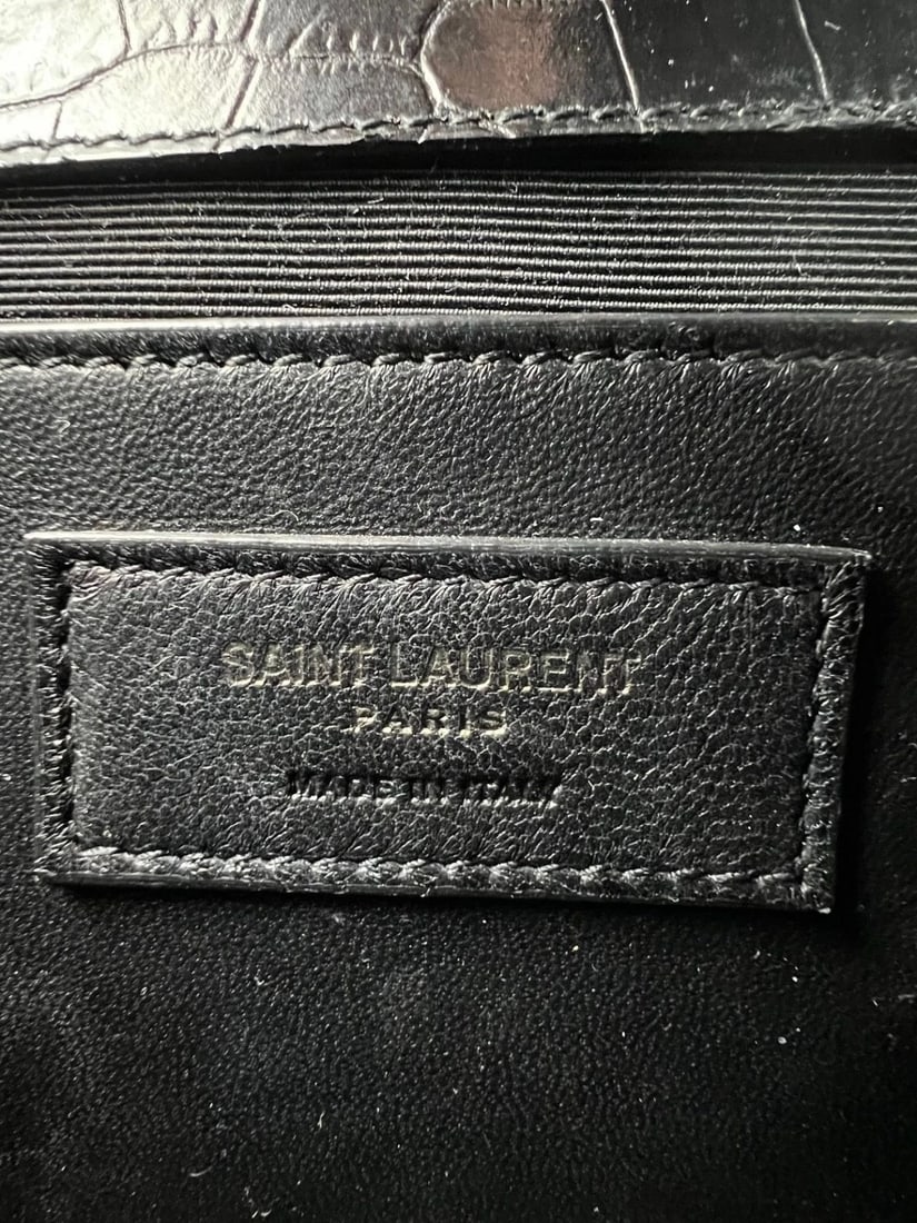 Saint Laurent Embossed Black Leather Envelope Medium Chain Shoulder Bag IV - 8
