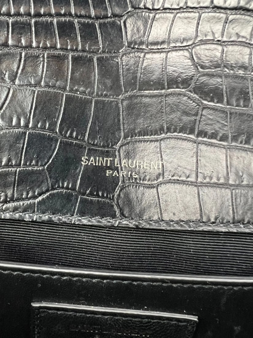 Saint Laurent Embossed Black Leather Envelope Medium Chain Shoulder Bag IV - 9