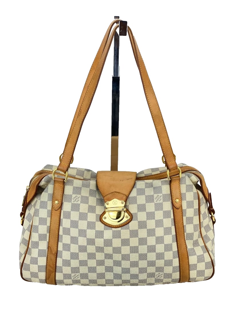 LOUIS VUITTON Hand Bag Stresa PM Damier Azur Canvas Shoulder Tote: Title: LOUIS VUITTON Hand Bag Stresa PM Damier Azur Canvas Shoulder Tote Description: 100% Authentic Pre-Owned Louis Vuitton Stresa PM Damier Azur MATERIAL: Canvas W/Leather trim COLOR: White/Blue