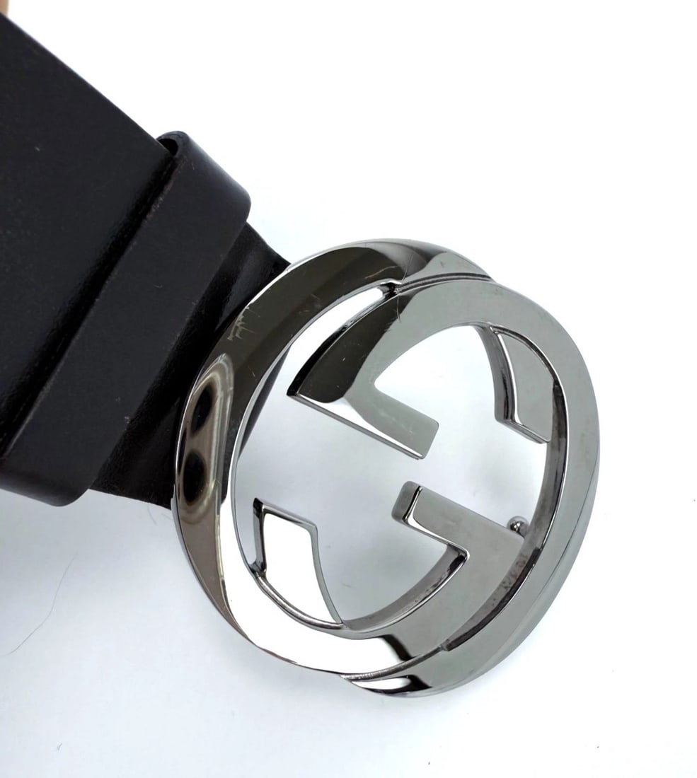 Gucci Interlocking GG Buckle Dark Brown Leather Belt Size 75 - 10