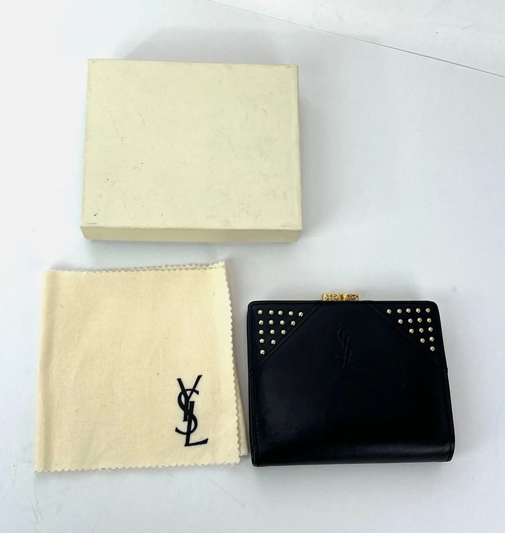 Saint Laurent Lambskin Cassandre Studs Black Vintage Coin Wallet - 2