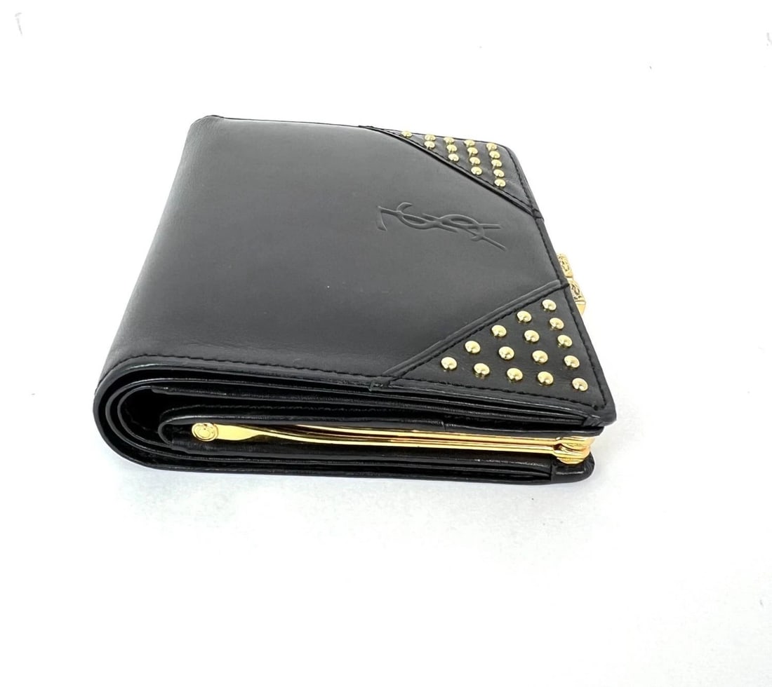Saint Laurent Lambskin Cassandre Studs Black Vintage Coin Wallet - 3