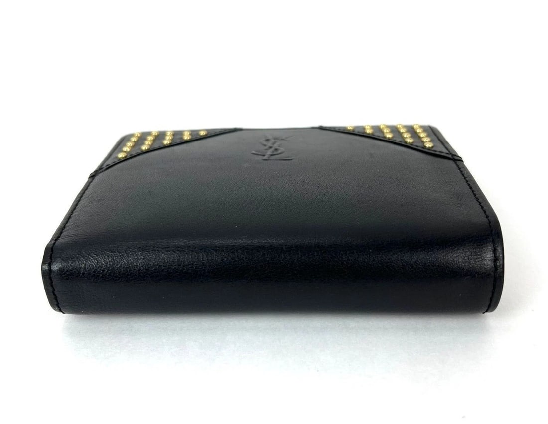 Saint Laurent Lambskin Cassandre Studs Black Vintage Coin Wallet - 4