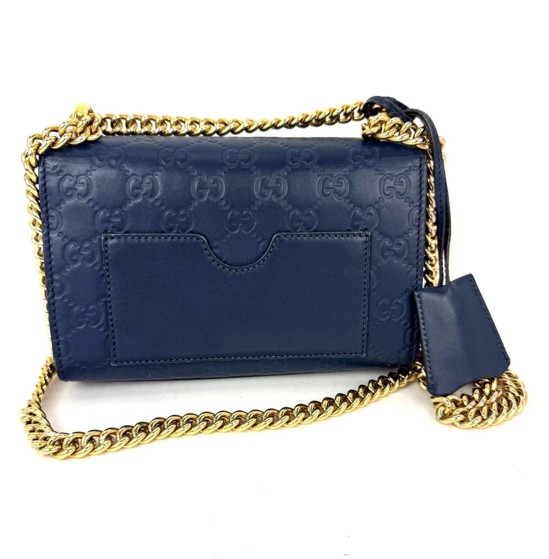 Gucci GG Supreme Small Padlock Monogram Blue Leather Shoulder Bag - 2