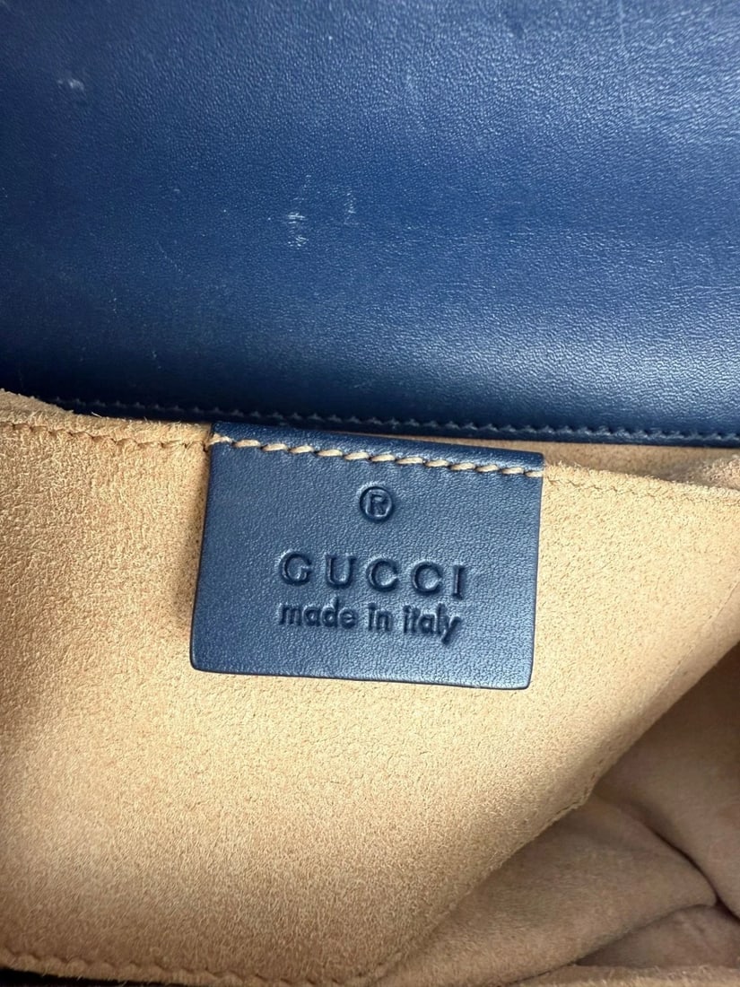 Gucci GG Supreme Small Padlock Monogram Blue Leather Shoulder Bag - 7
