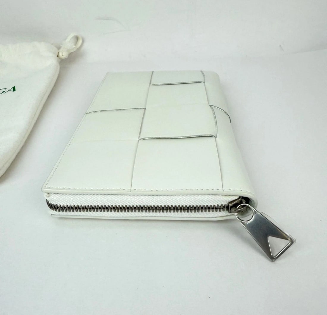 Bottega Veneta Intrecciato Leather White Cassette Zip Around Wallet - 10