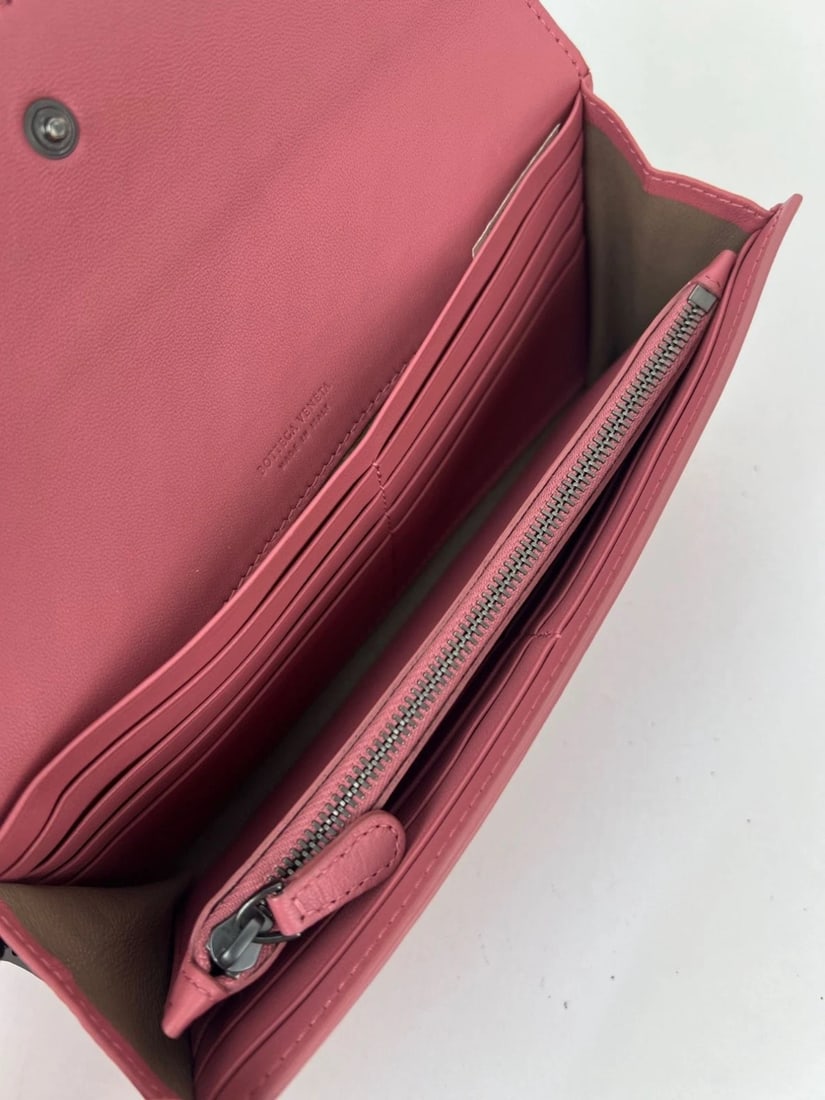 Bottega Veneta Intrecciato Pink Leather Flap Wallet Wristlet - 7