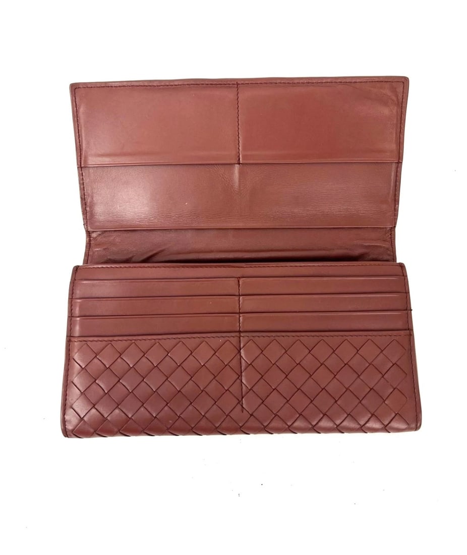 Bottega Veneta Nappa Intrecciato Long Flap Brown Wallet Clutch - 3