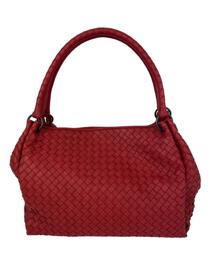 Bottega Veneta Red Intrecciato Leather Shoulder Tote Bag - 2