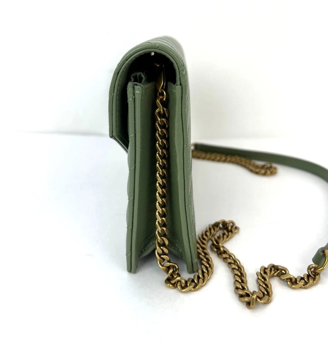 Saint Laurent Green Leather Envelope Chain Bag - 6