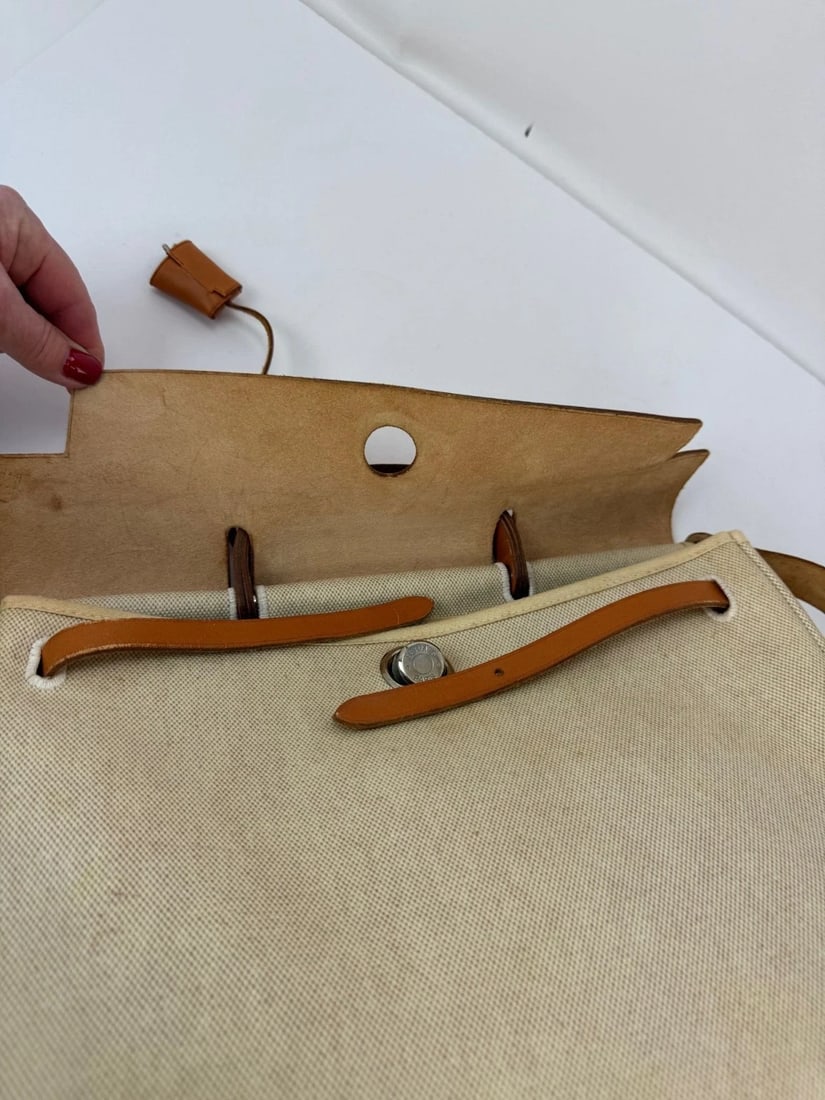 Hermes Toile Vache Herbag 39 MM Natural Shoulder Hand Bag - 14