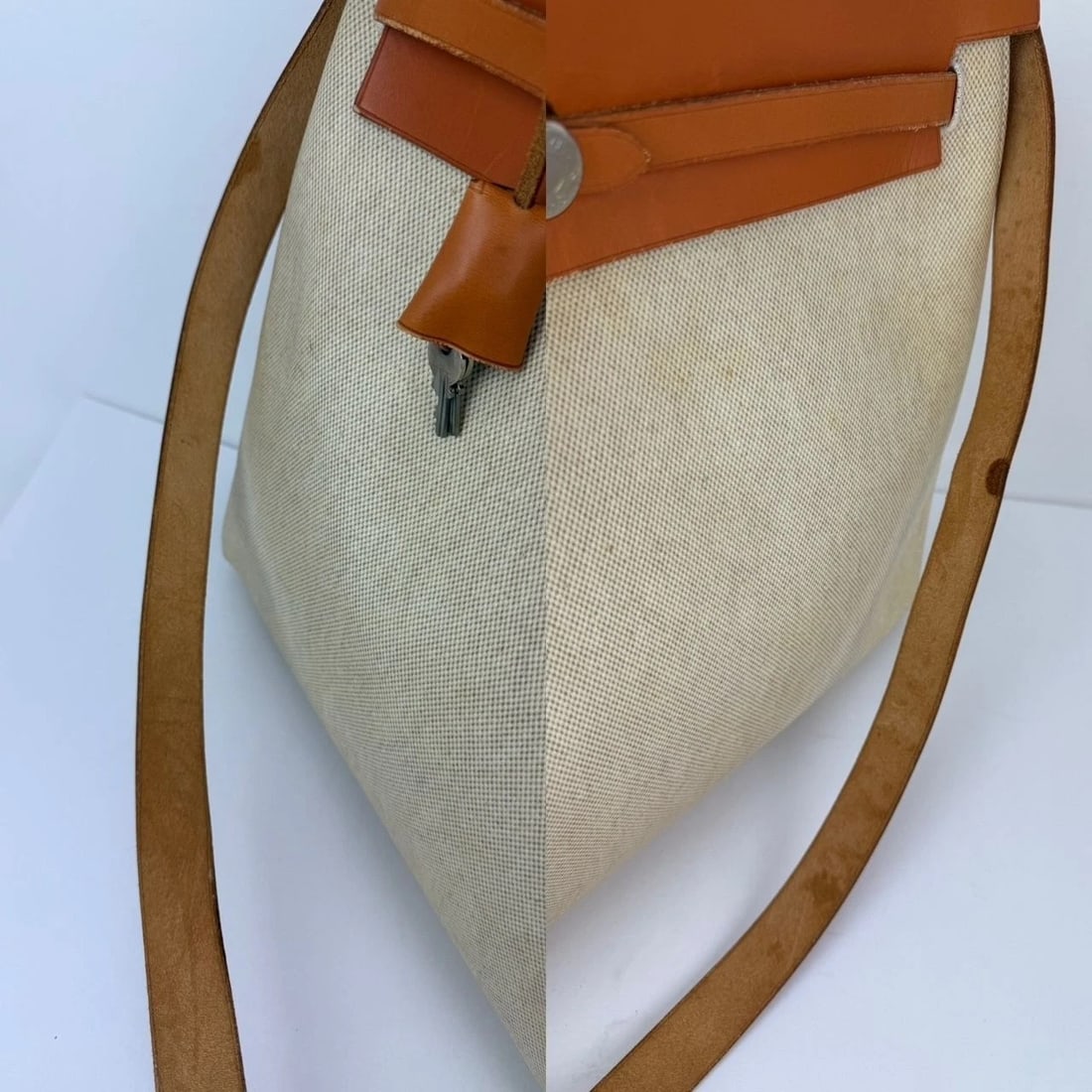 Hermes Toile Vache Herbag 39 MM Natural Shoulder Hand Bag - 16
