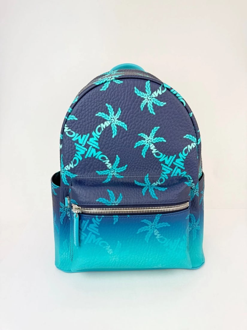 MCM Stark Ceramic Blue Gradation Palm Canvas Backpack - 10