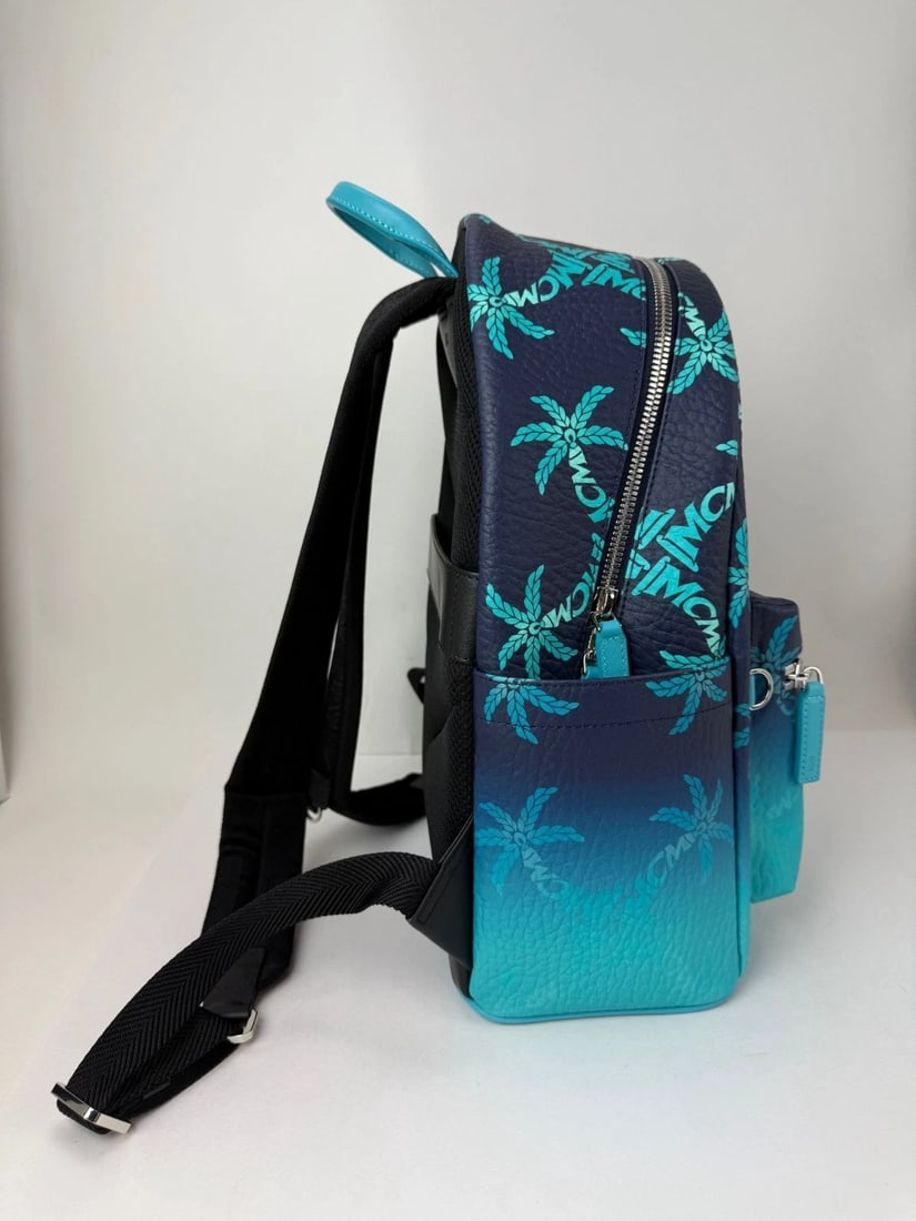 MCM Stark Ceramic Blue Gradation Palm Canvas Backpack - 6