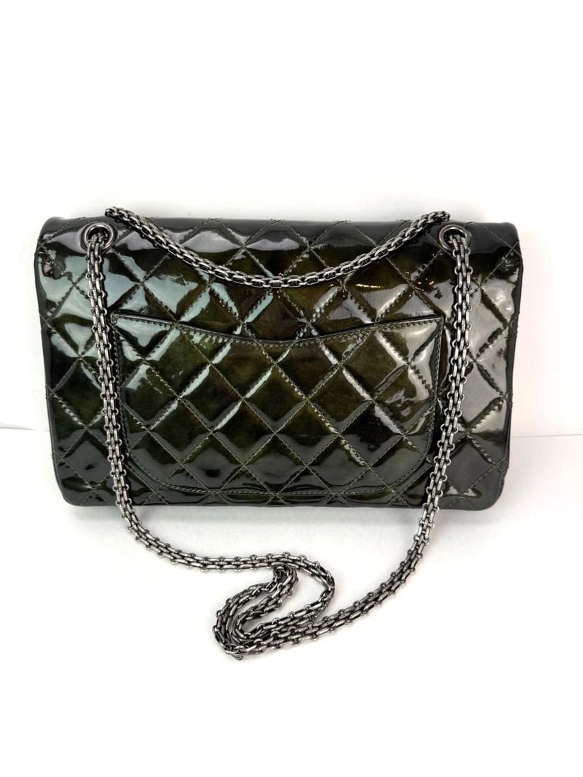 Chanel 2.55 Reissue Double Flap Iridescent Dark Green Patent Leather Bag - 2