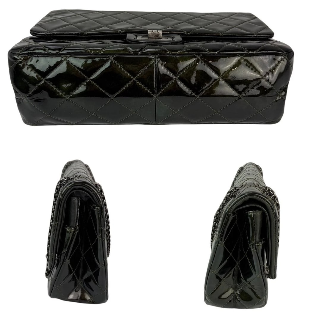 Chanel 2.55 Reissue Double Flap Iridescent Dark Green Patent Leather Bag - 4