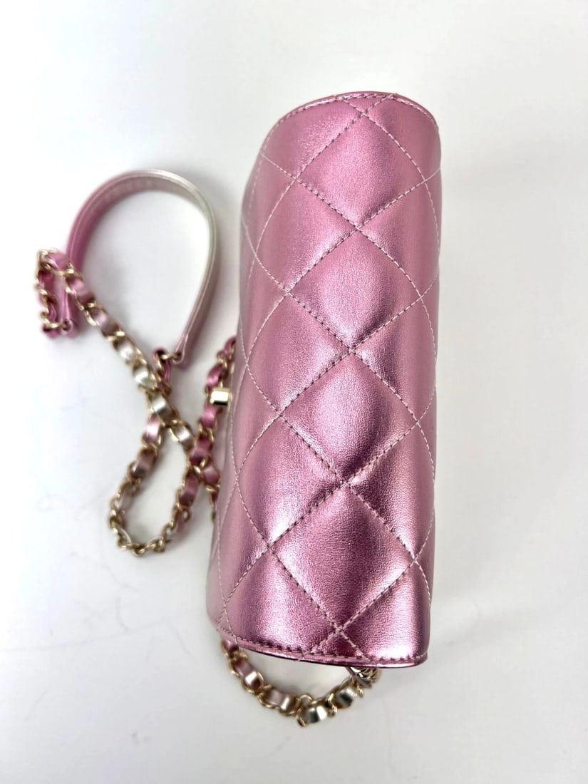 Chanel Metallic Lambskin Like a Wallet Flap Golden Pink Crossbody Bag - 12
