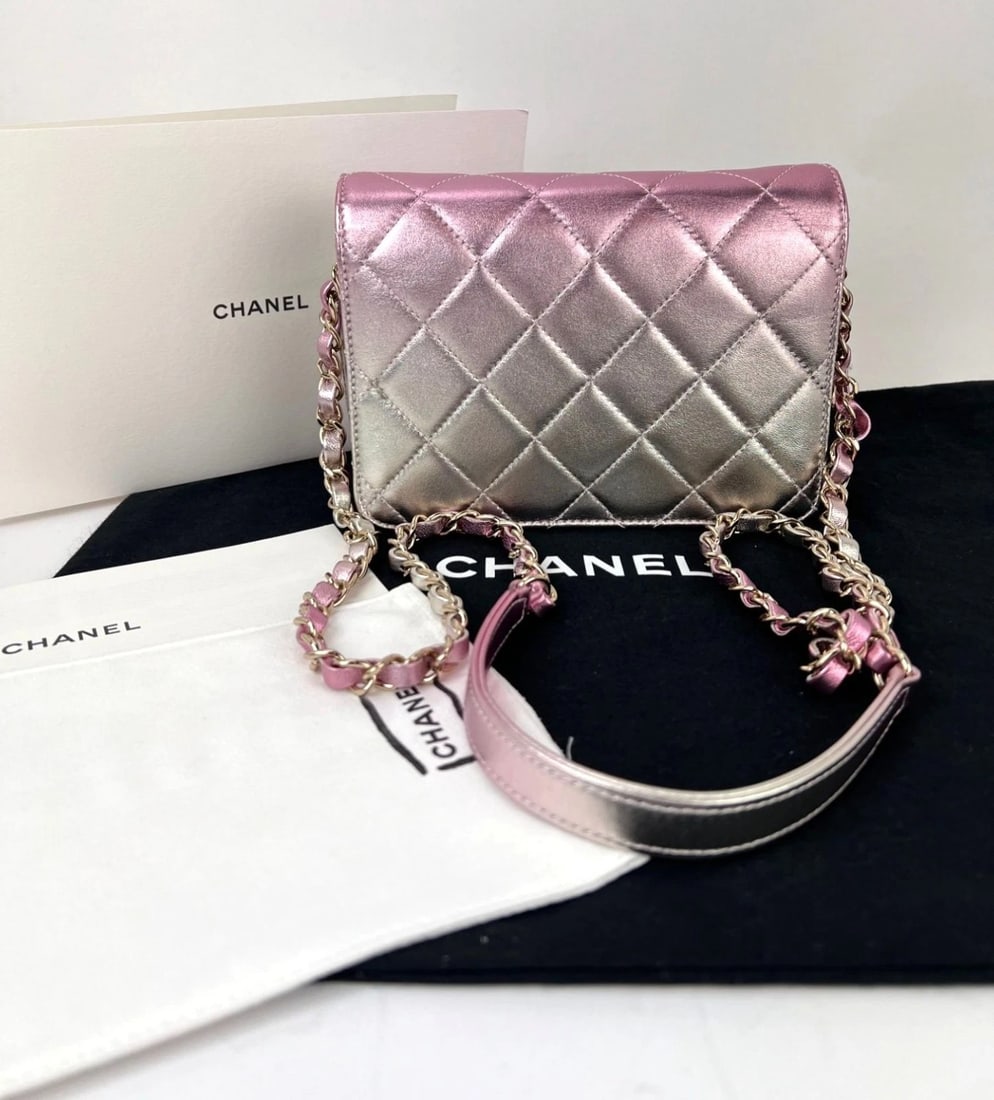 Chanel Metallic Lambskin Like a Wallet Flap Golden Pink Crossbody Bag - 2